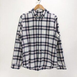 Aeropostale Size L Womens Button Down Long Sleeve Plaid Shirt Navy White Pink